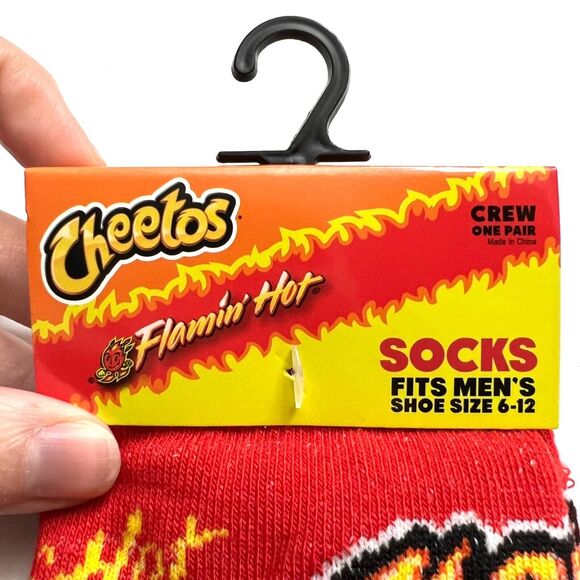 Odd Sox Unisex Flamin Hot Cheetos Snack Chip Novelty Crew Socks Red Yellow - Picture 2 of 6
